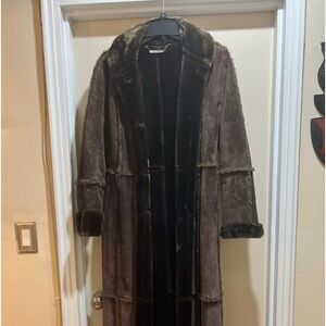 Brown genuine suede long coat